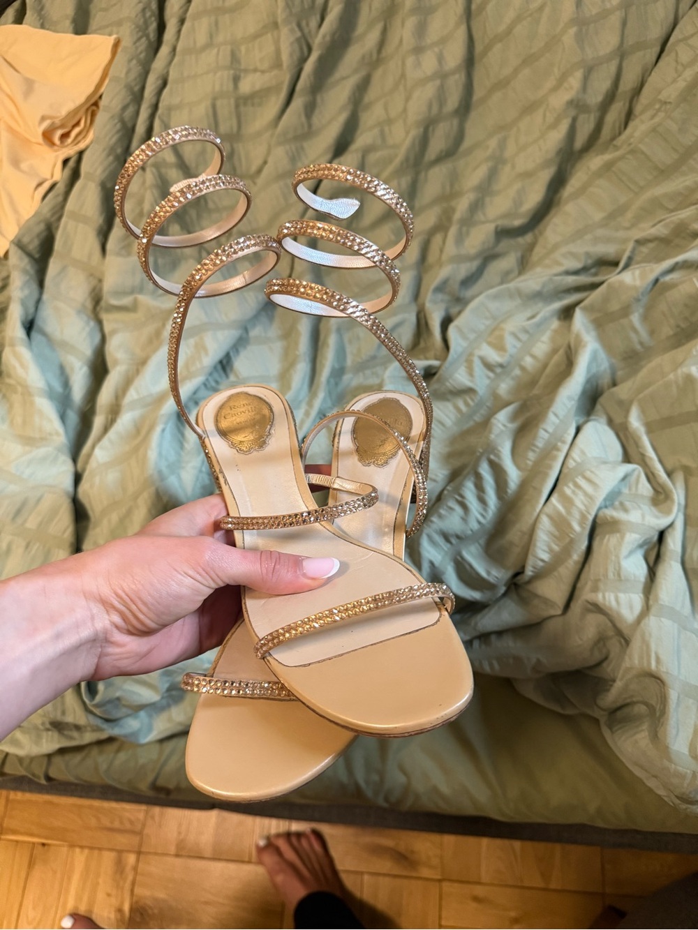 Rene Caovilla Gold Cleo Crystal Sandals